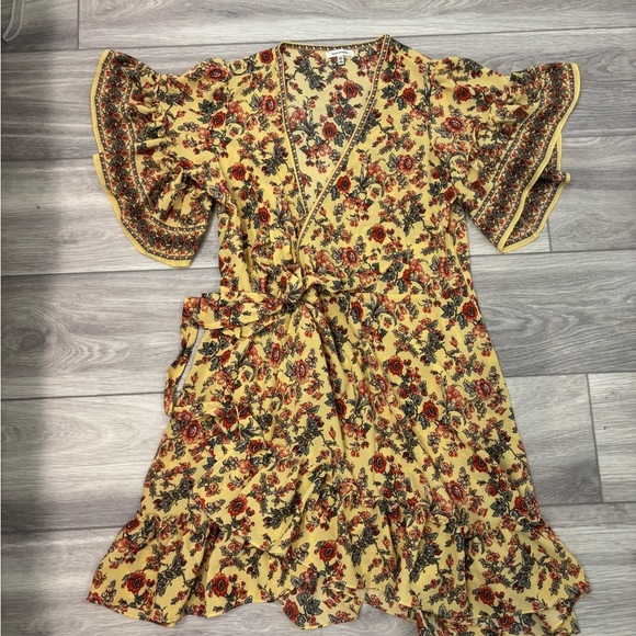 Max Studio Floral Yellow and Red Mini Dress - Picture 1 of 3